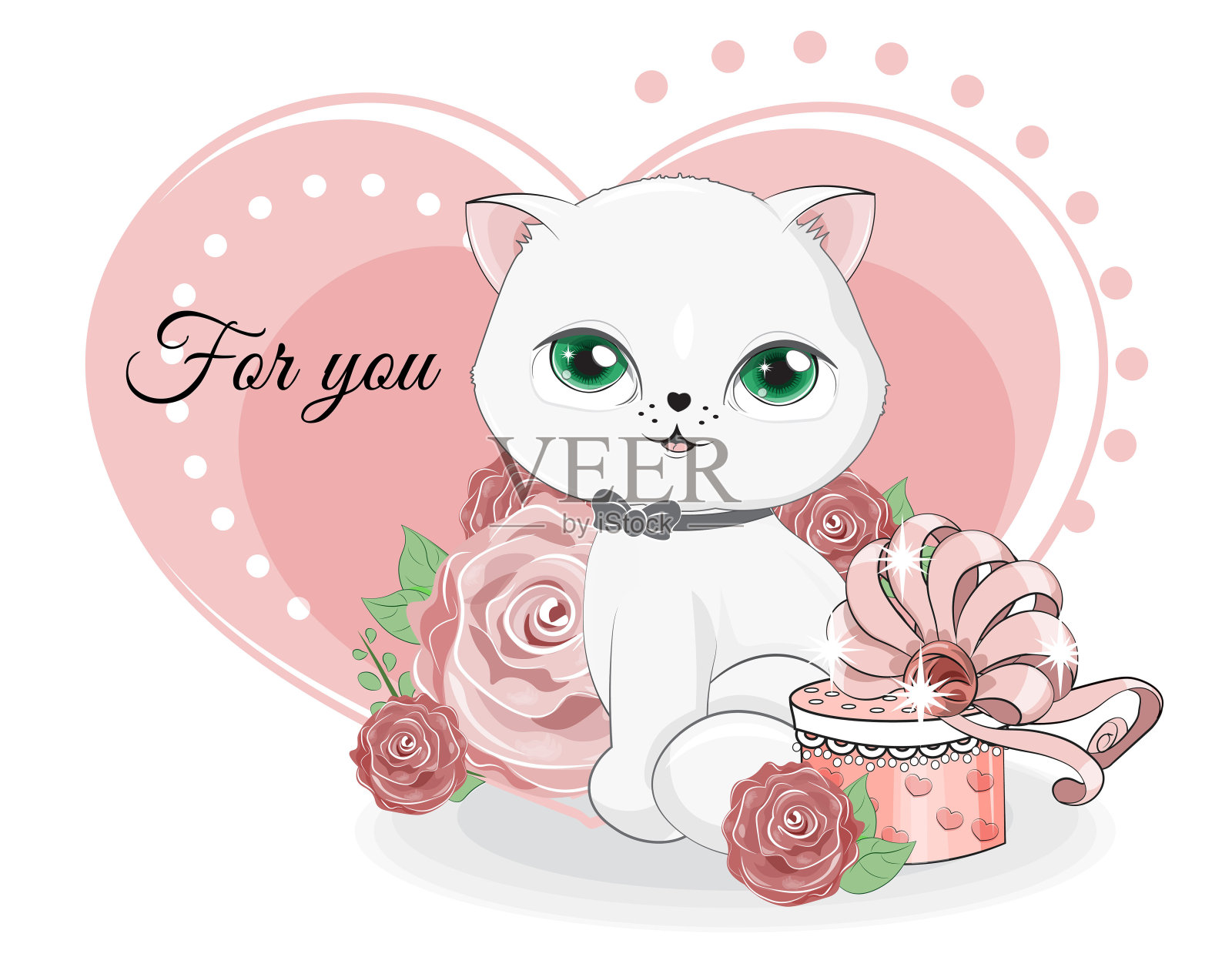 爱心猫和玫瑰礼物设计模板素材