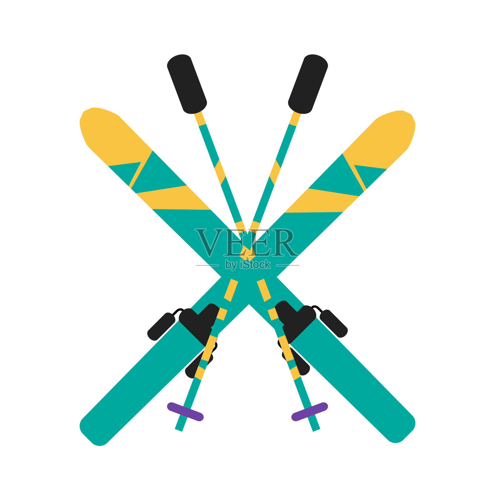 滑雪设备极集矢量插图设计元素图片
