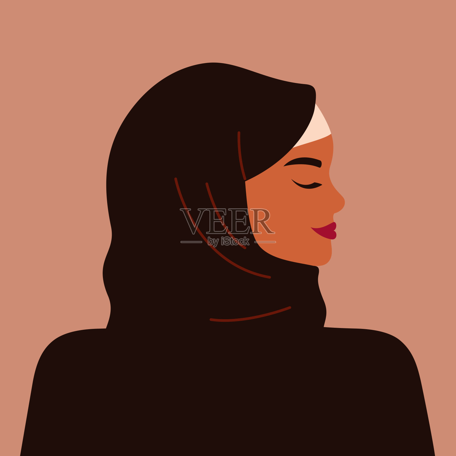 一个坚强的穆斯林妇女的肖像，戴着黑色的头巾。插画图片素材
