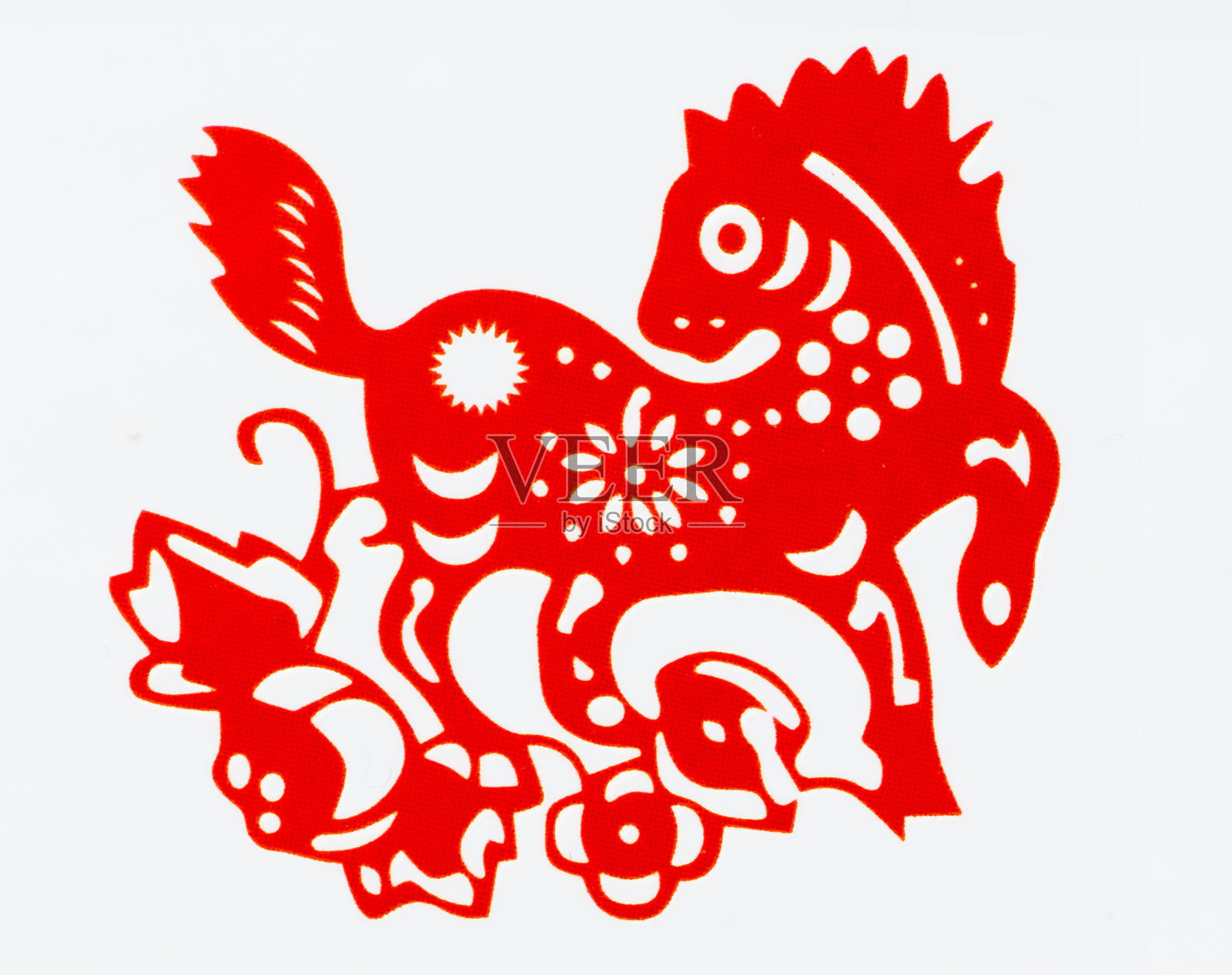 中国传统剪纸，十二生肖。中国新年，马年。中国动物马传统剪纸艺术图案。马剪纸，过年。照片摄影图片