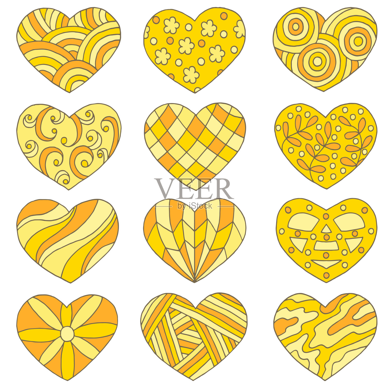 矢量一套抽象手绘黄色心情人节设计元素图片