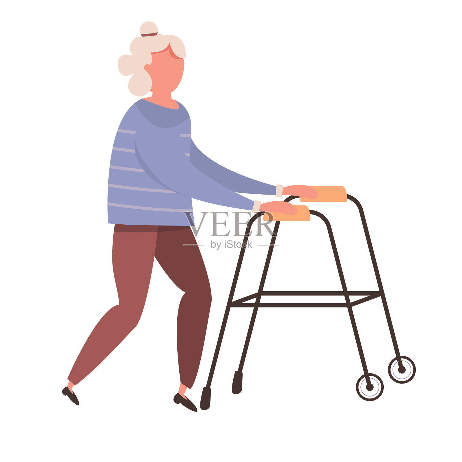 现代矢量插图的老女人。拄着拐杖的老妇人。设计元素图片