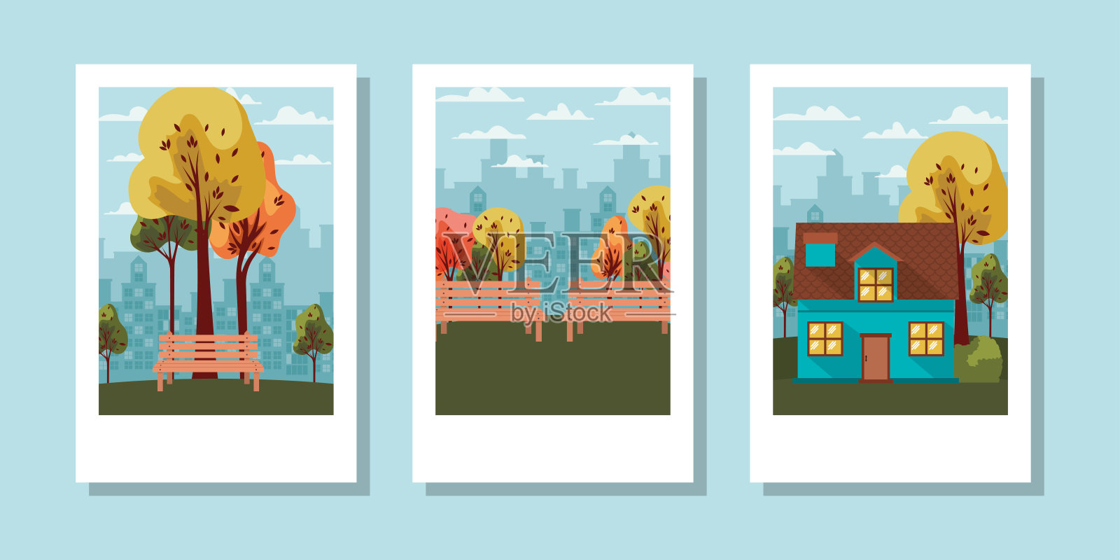 城市住宅和公园矢量设计插画图片素材