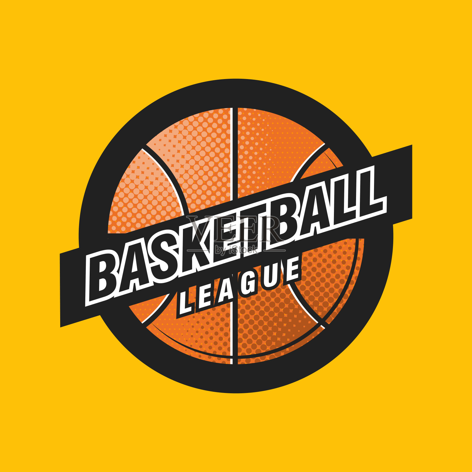 向量篮球联盟标志与球。锦标赛、锦标赛或联赛的运动徽章插画图片素材