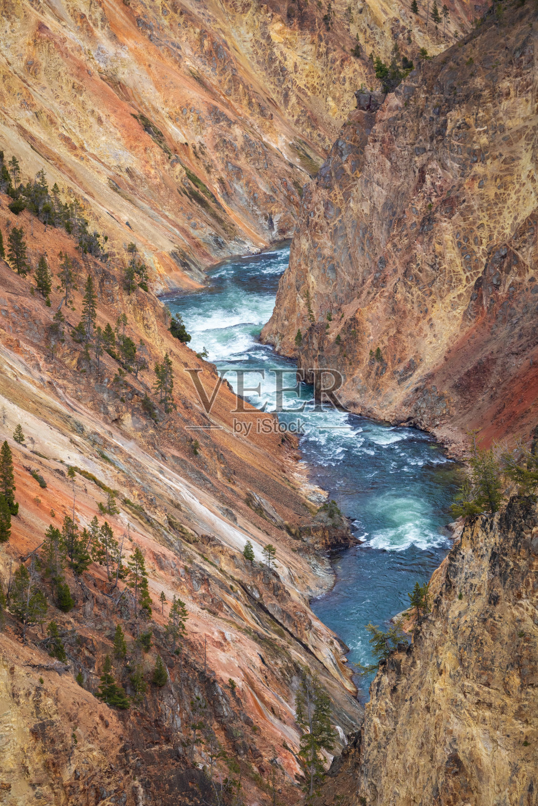 黄石公园大峡谷的瀑布和河流照片摄影图片