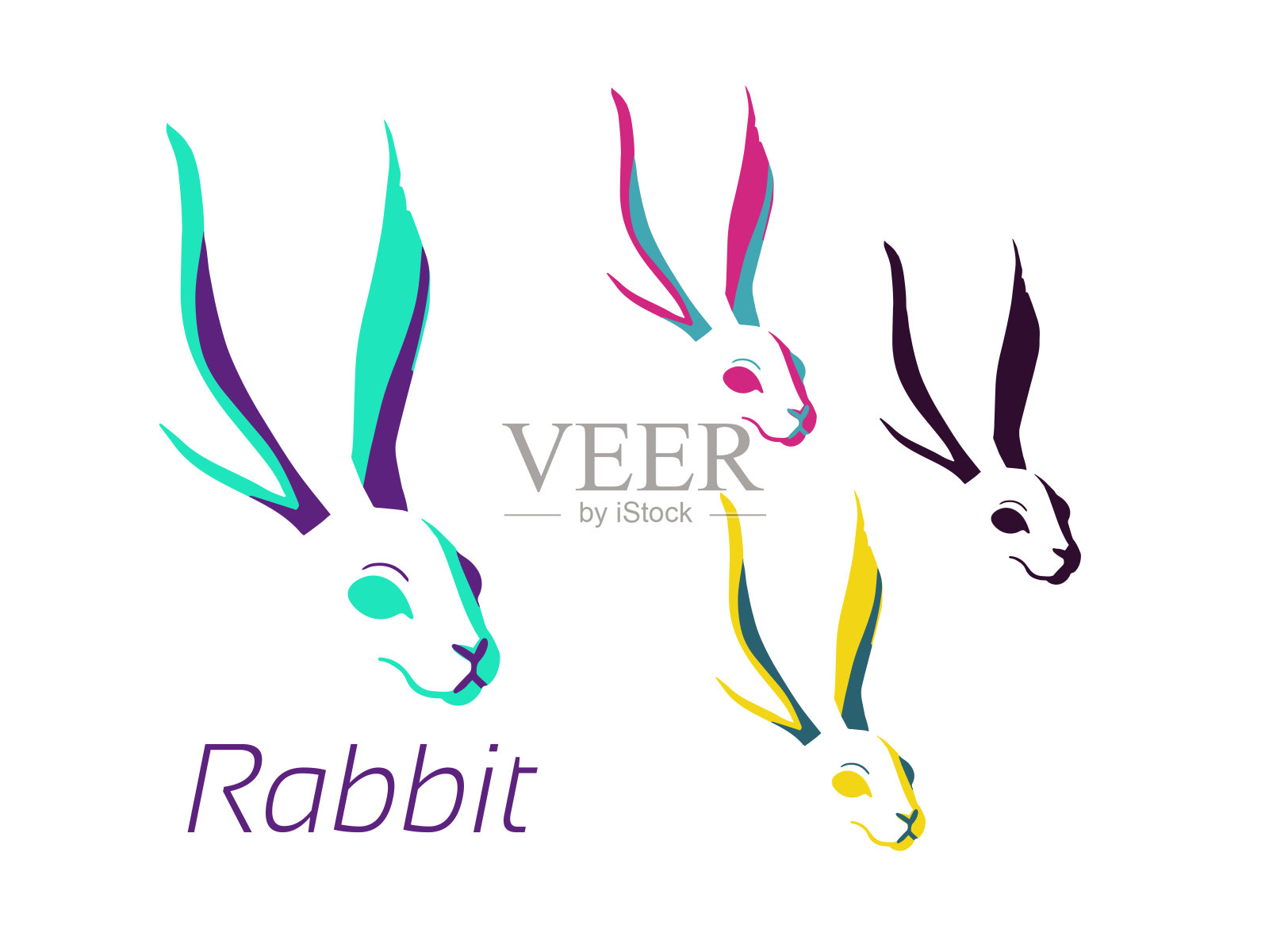 带有兔子或兔子轮廓的标志。插画图片素材