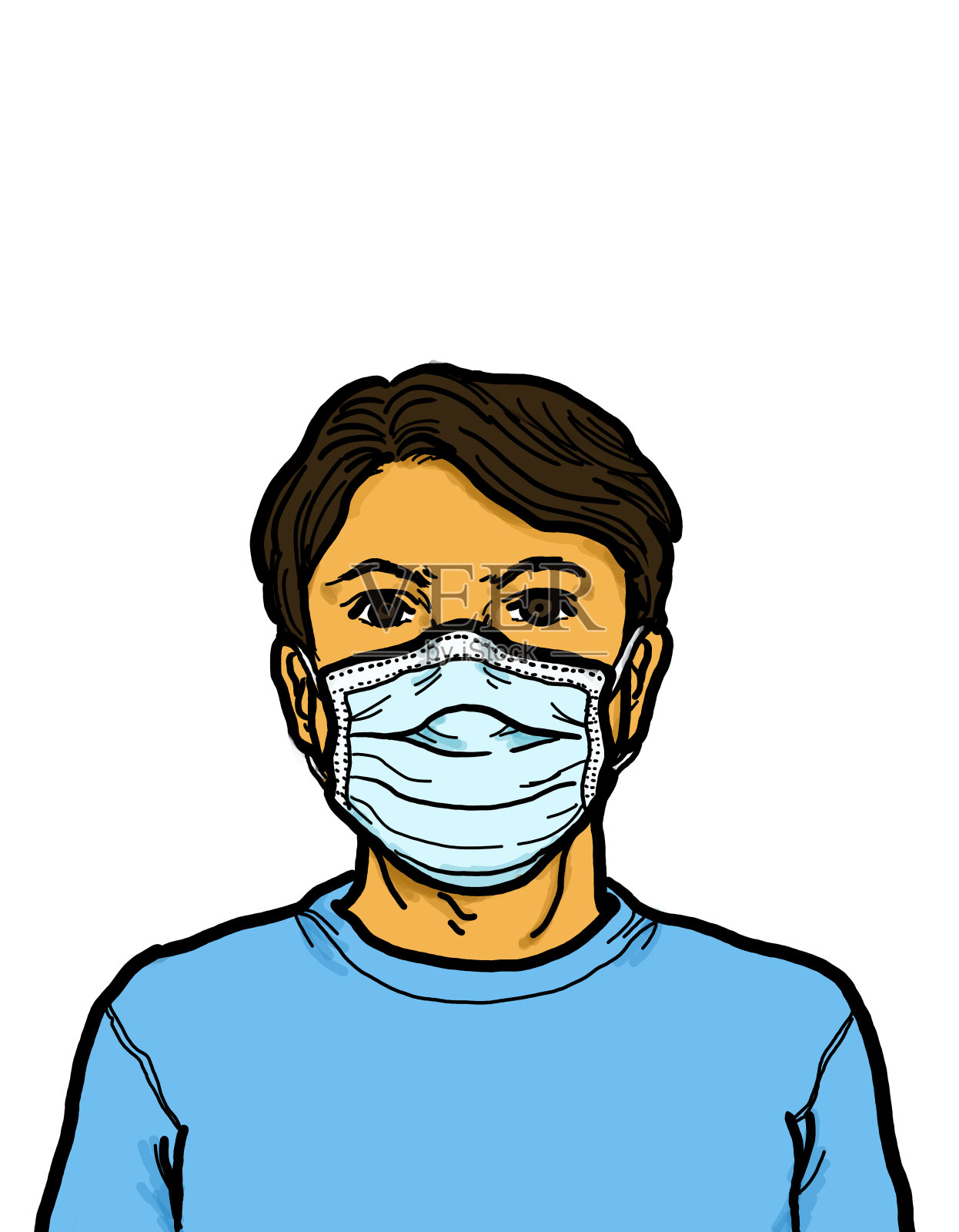 戴医用口罩的男子插画图片素材