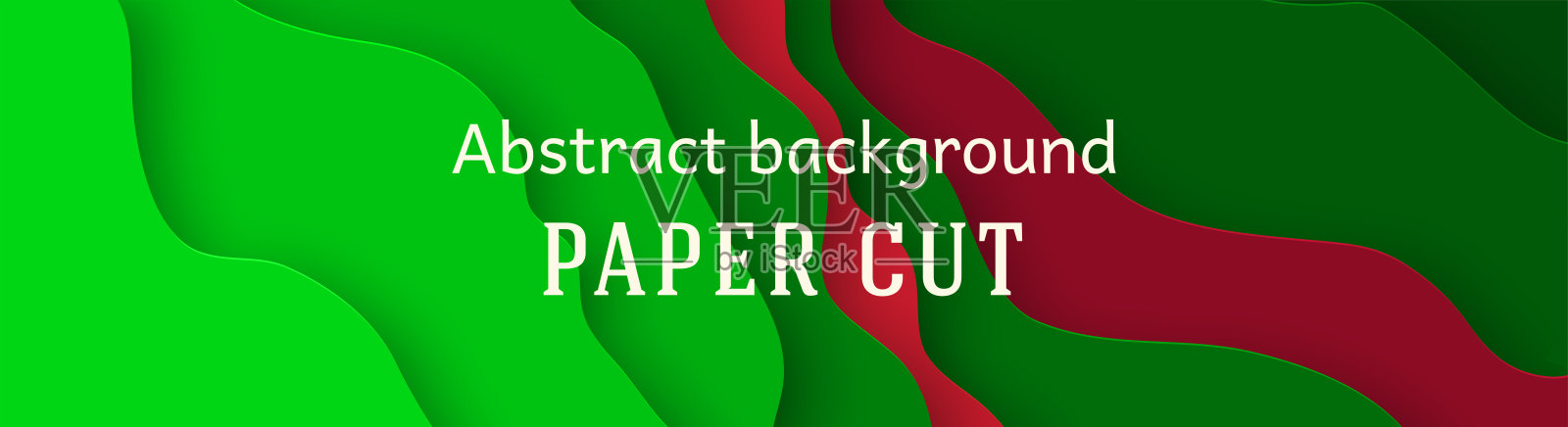 水平抽象横幅与红色和绿色的颜色。为广告和社交网络设计。文本。剪纸。插画图片素材