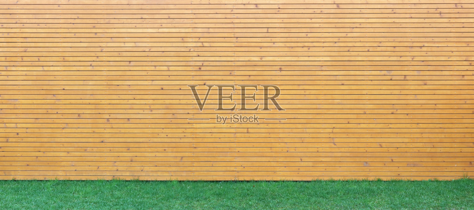 Wellow木墙从水平板和绿色庭院草坪草地全景照片摄影图片