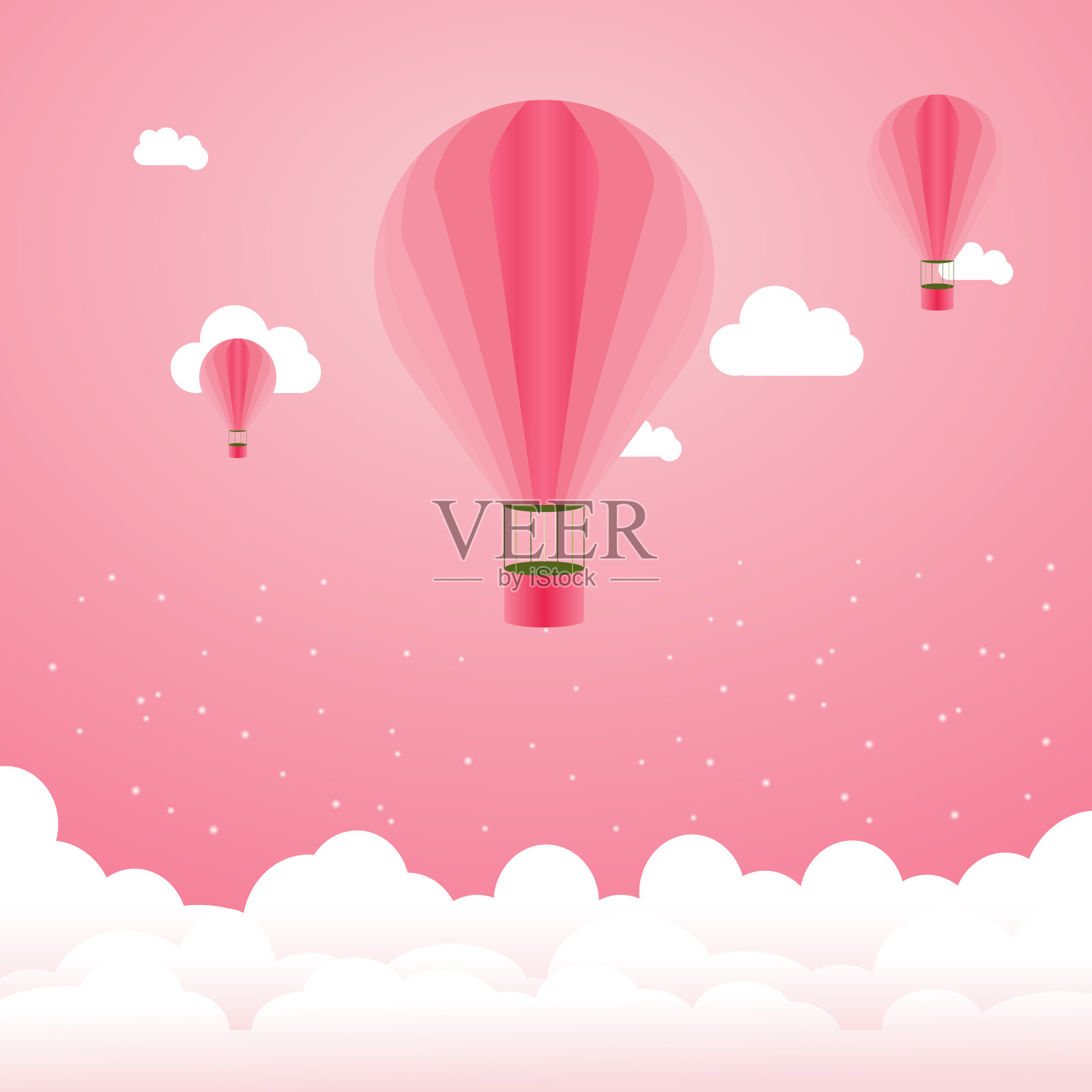 粉红色的气球漂浮在粉红色的天空中。情人节贺卡。插画图片素材