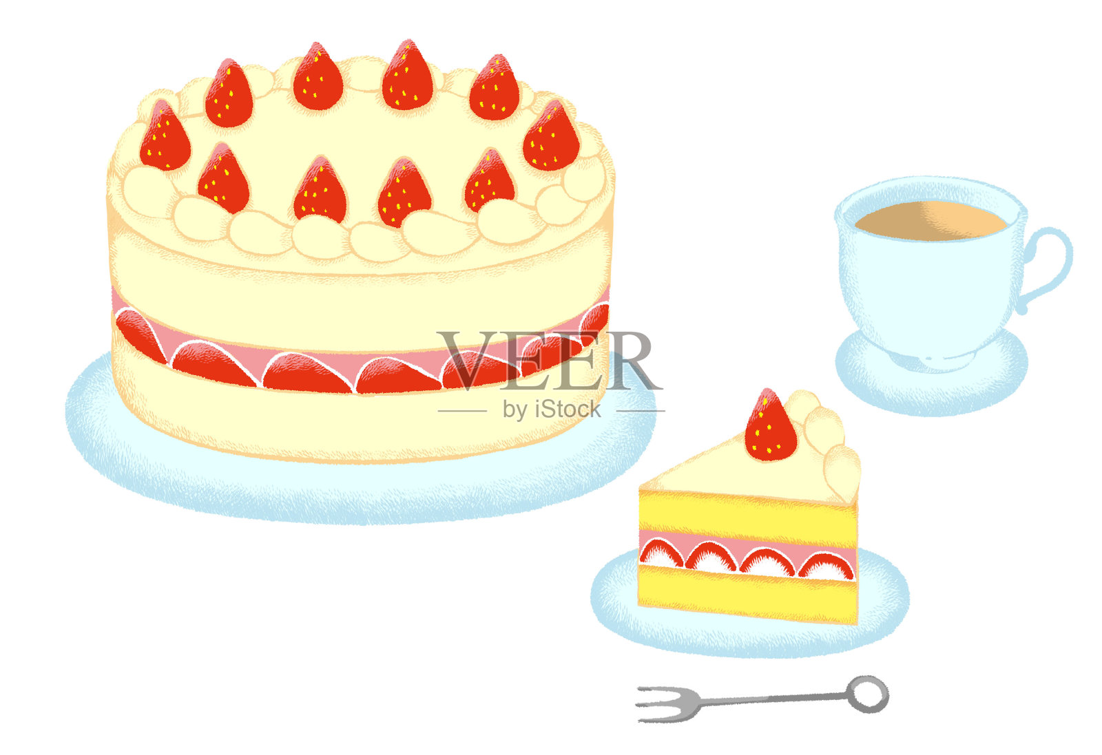 下午茶时间和蛋糕插图插画图片素材