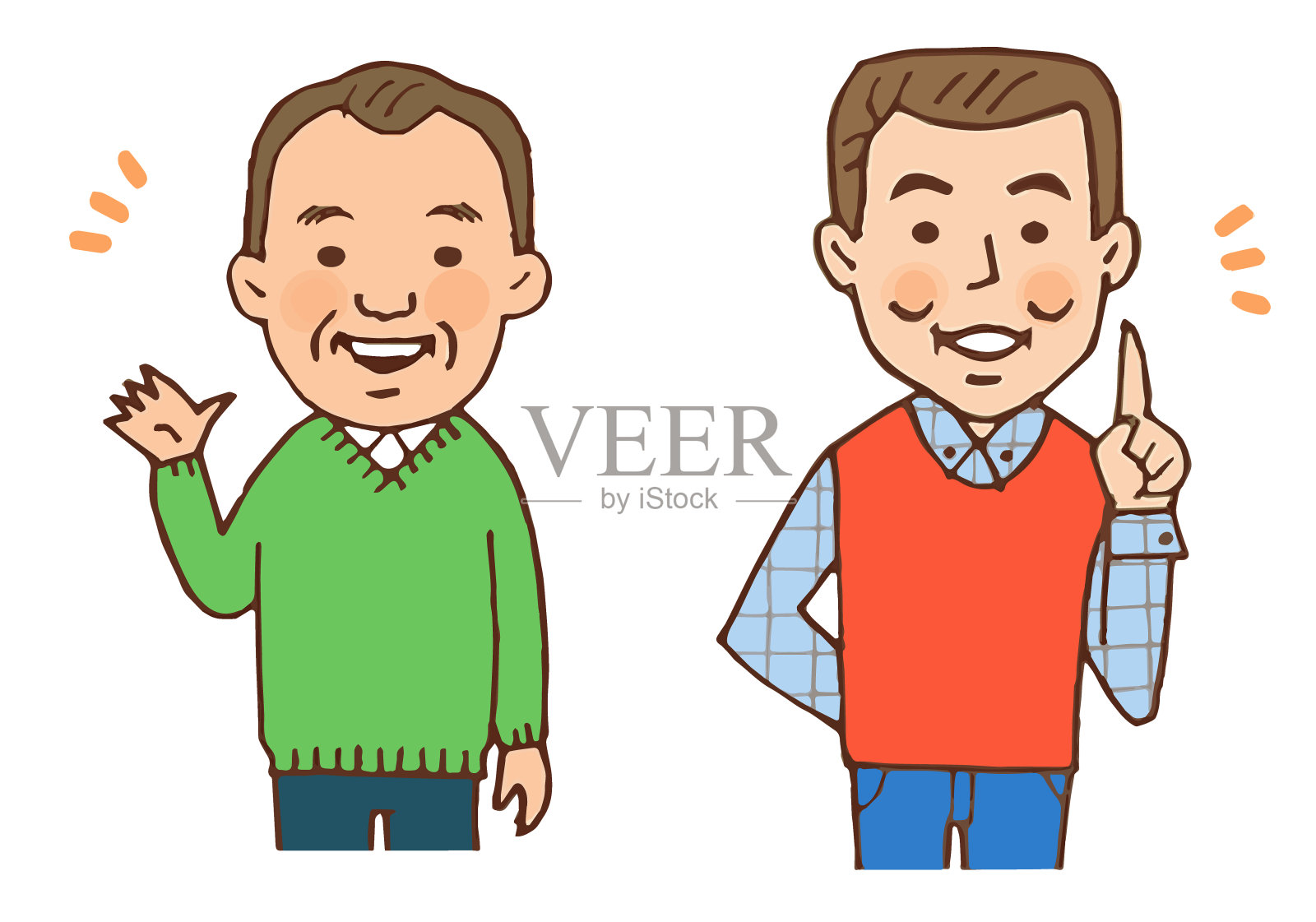 两个面带微笑的日本老人插画图片素材