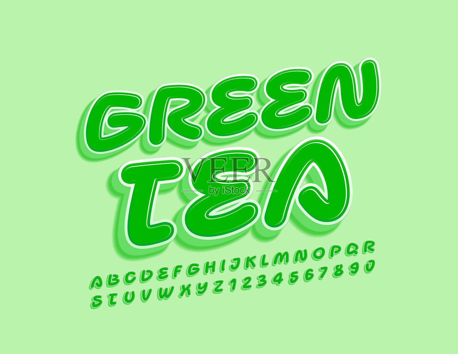 向量时尚徽章绿茶。绿色3D字母和数字设计元素图片