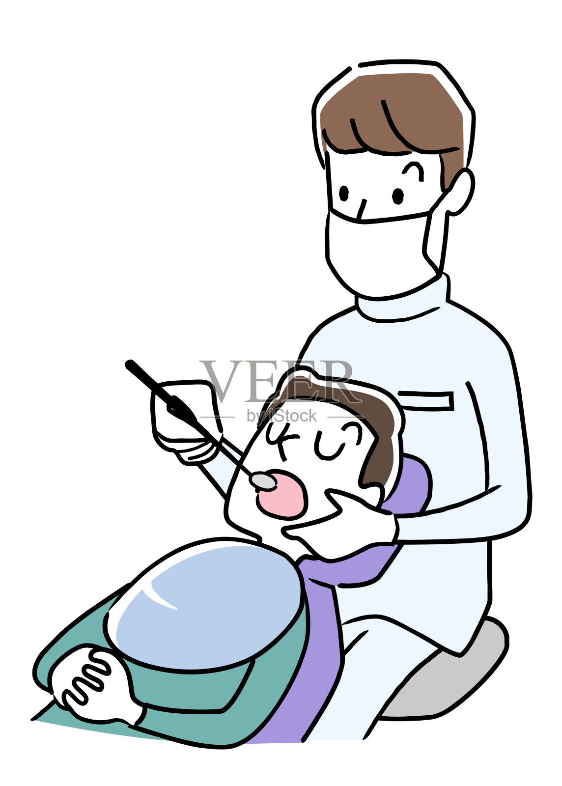 插图材料:一名正在牙科诊所接受治疗的男子插画图片素材