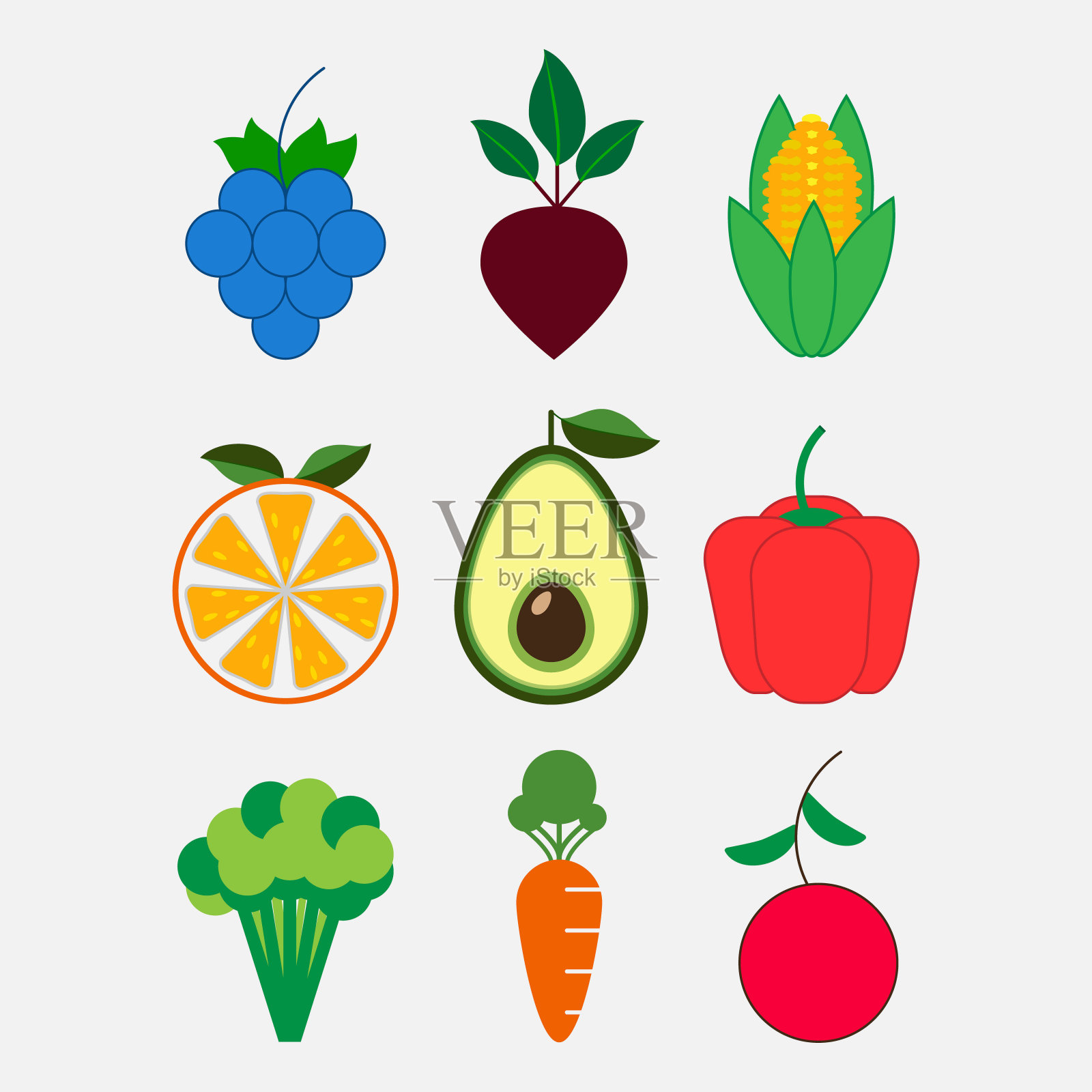 矢量水果和蔬菜图标。矢量图图标素材