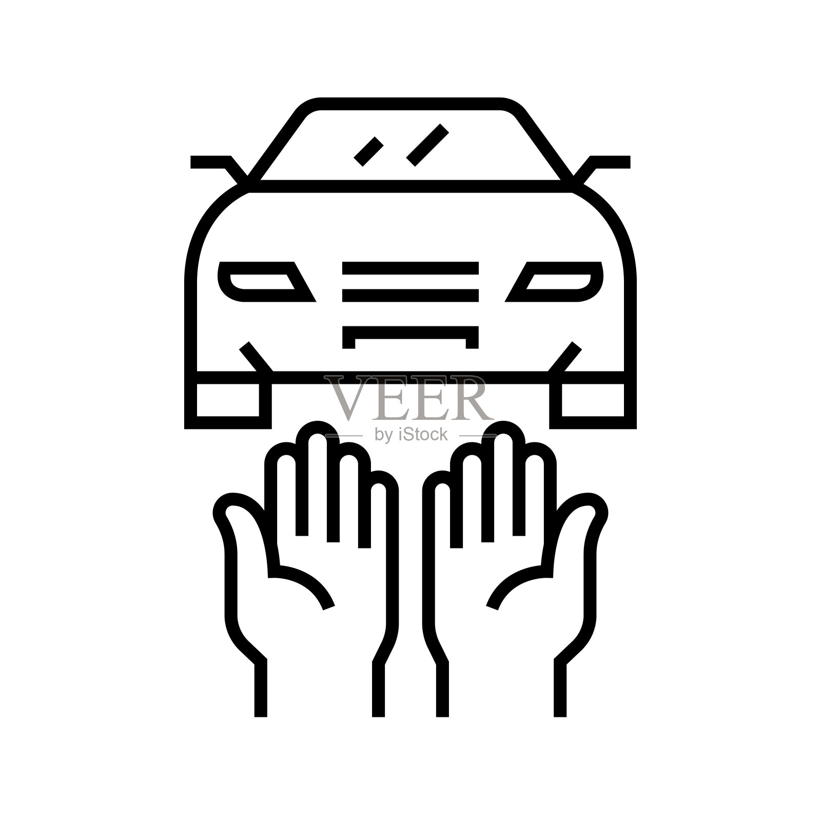 汽车保护线图标，概念标志，轮廓矢量插图，线性符号插画图片素材