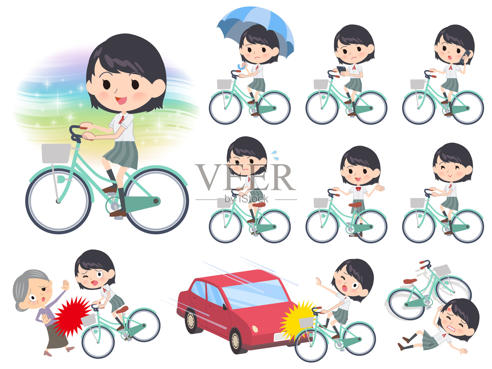 女学生白色衬衫夏天城市自行车设计元素图片