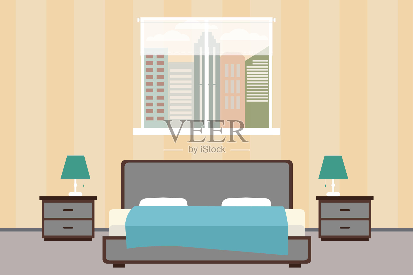 酒店房间或卧室室内平面设计。家具插画图片素材
