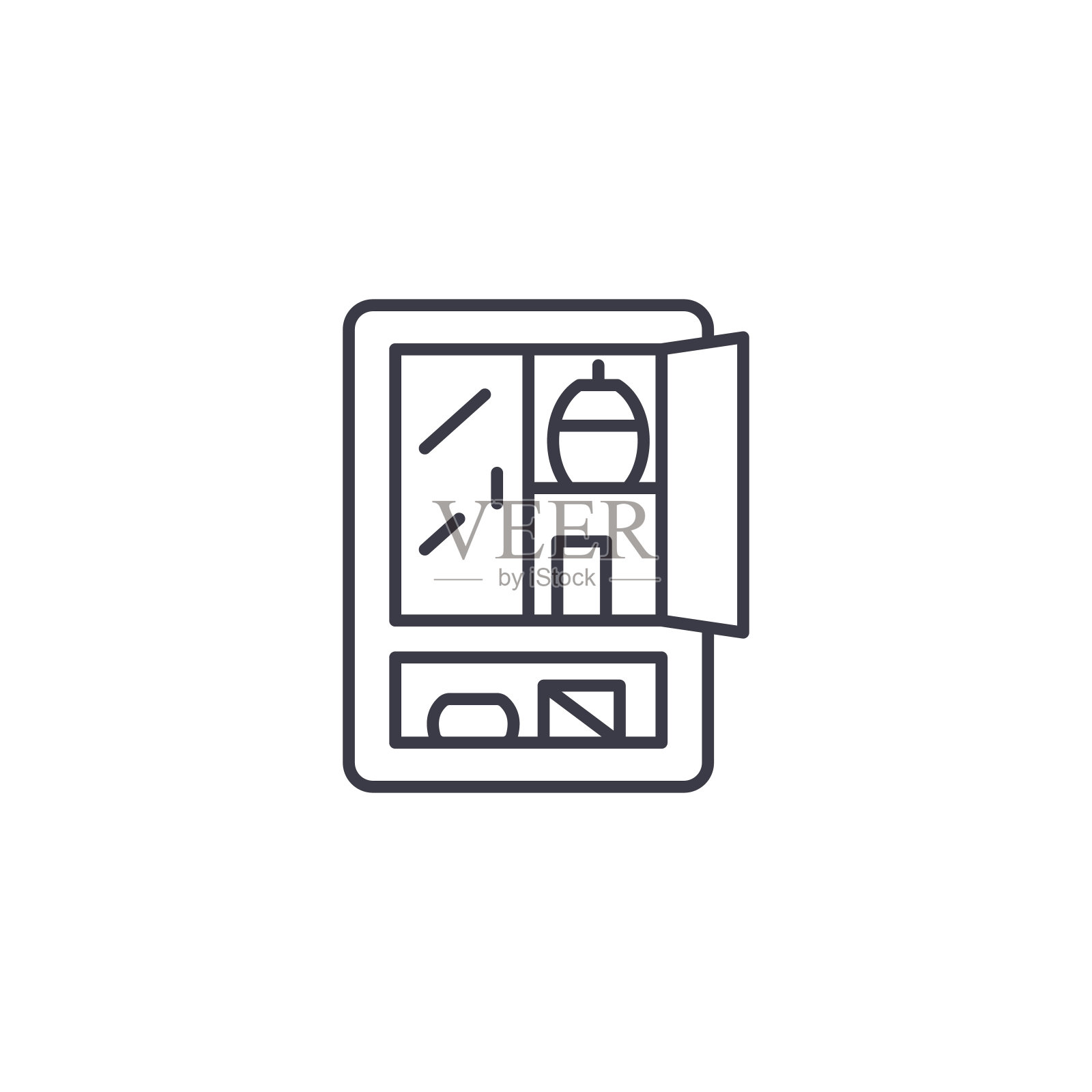 浴室柜线性图标概念。浴室柜线矢量标志、符号、插图。图标素材