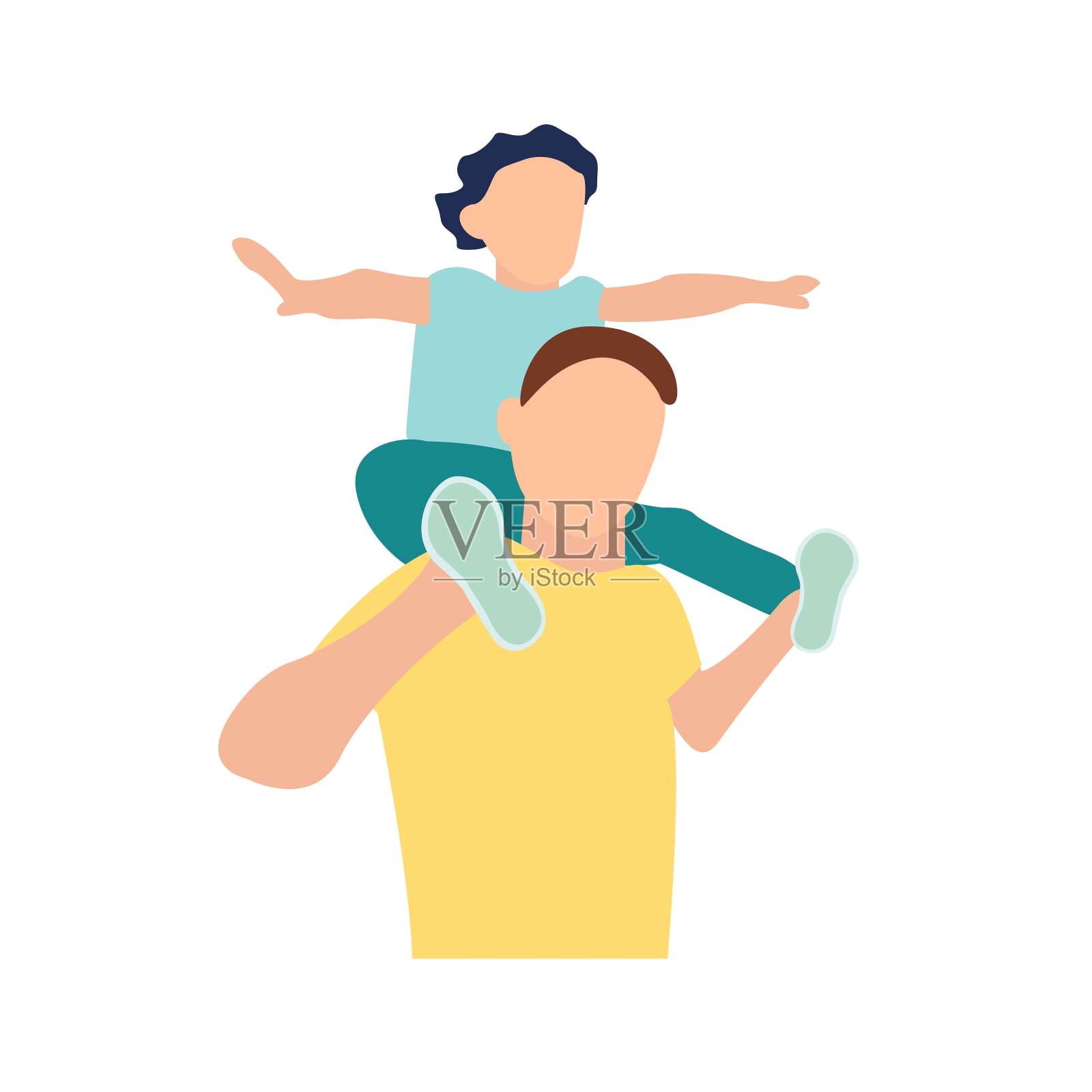 插画家，幸福的家庭，爸爸和儿子在他的肩膀上。设计元素图片