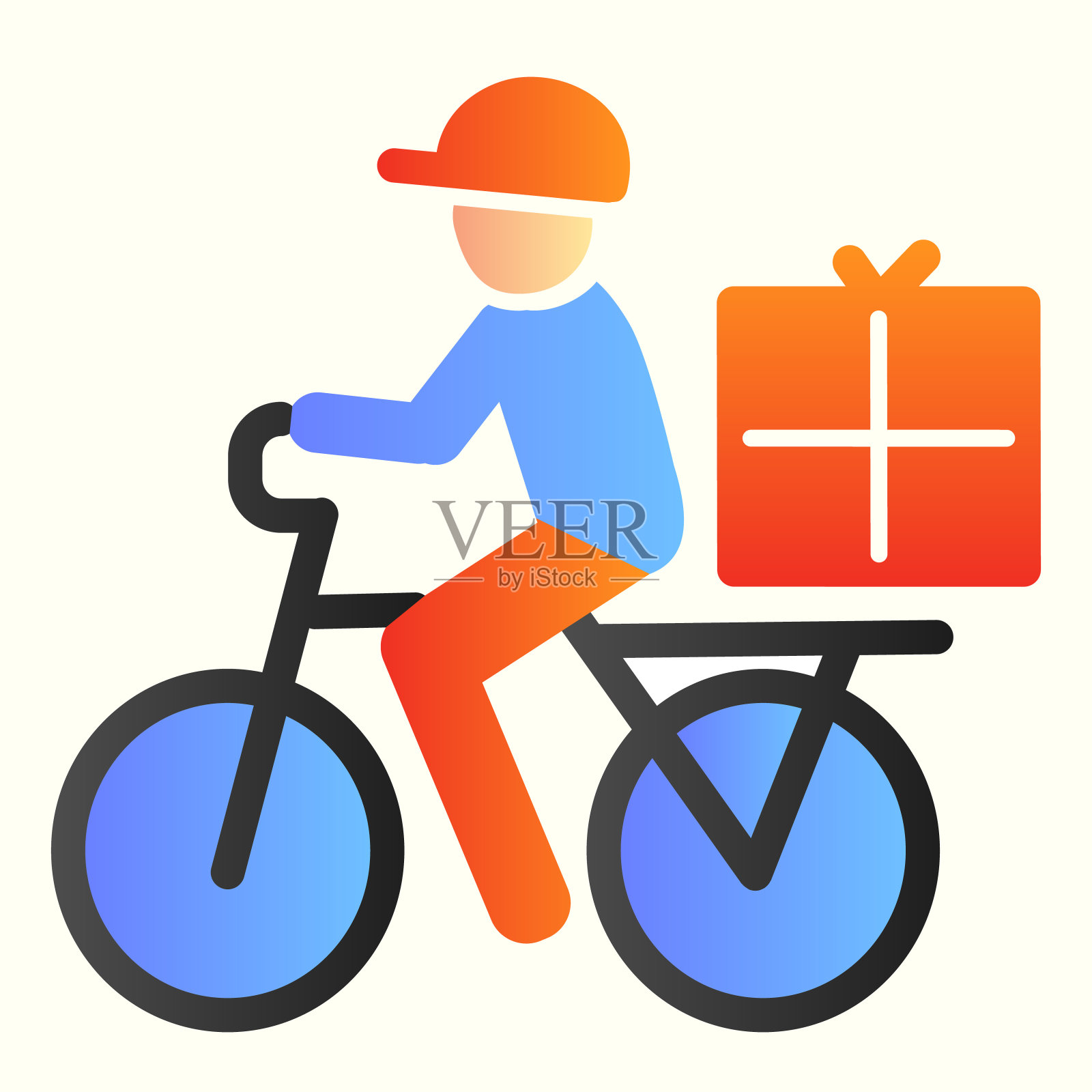 邮差骑自行车线的图标。邮递员骑着自行车拿着箱子。邮政服务矢量设计概念，轮廓风格的象形图上的白色背景，用于web和应用程序。Eps 10。图标素材