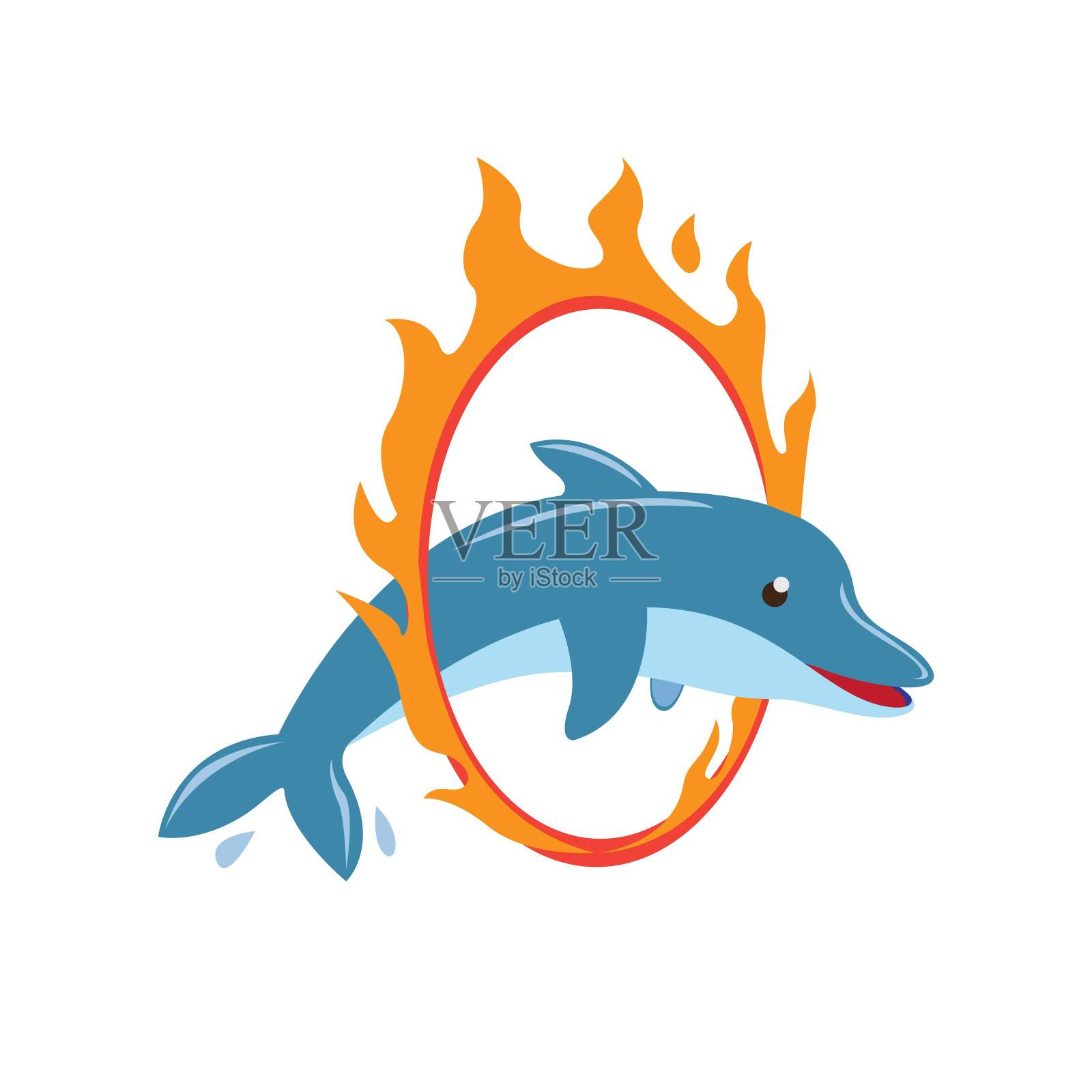 海豚吸引跳火圈动物表演在动物园或马戏团卡通平面插图矢量孤立在白色背景设计元素图片