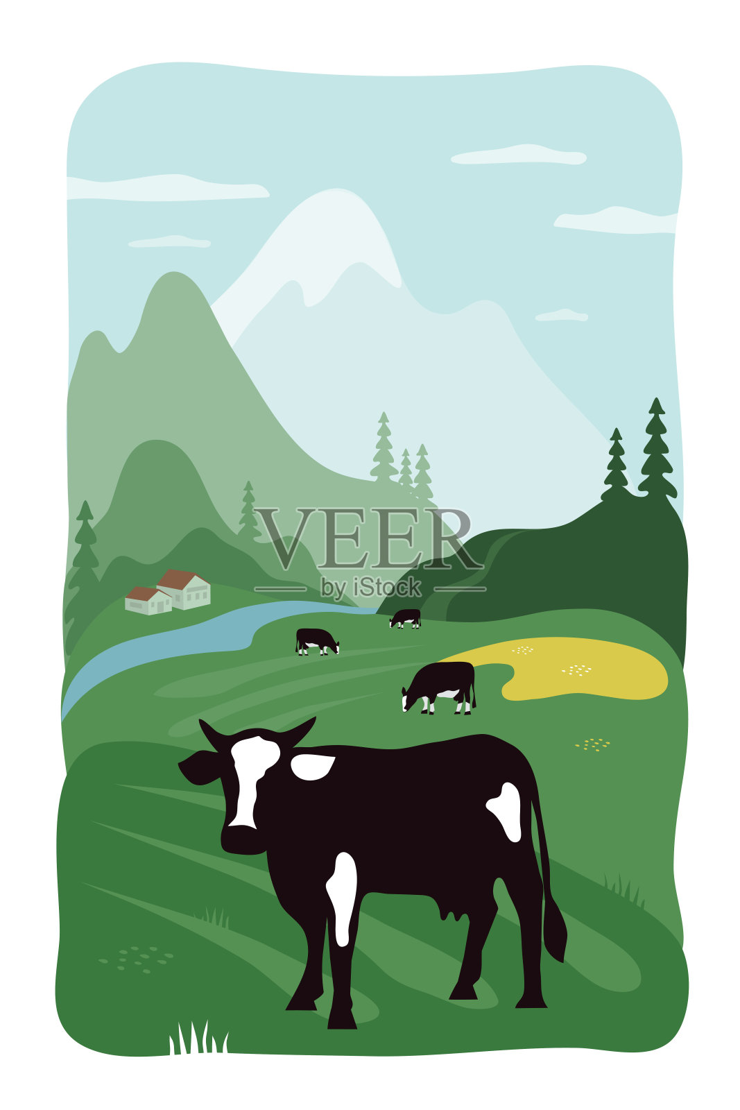 高山和牛的高山景观插图插画图片素材