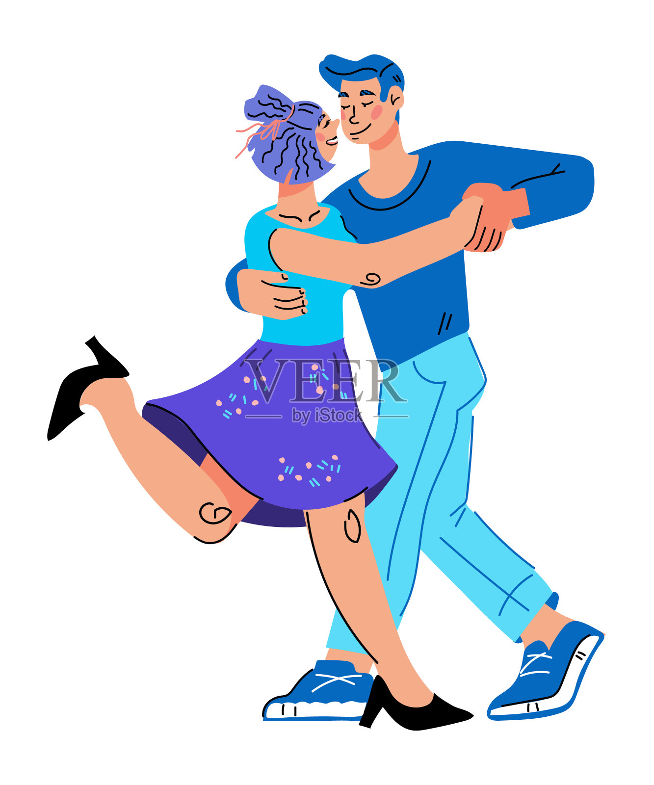夫妇舞蹈复古舞蹈平面卡通孤立插画图片素材