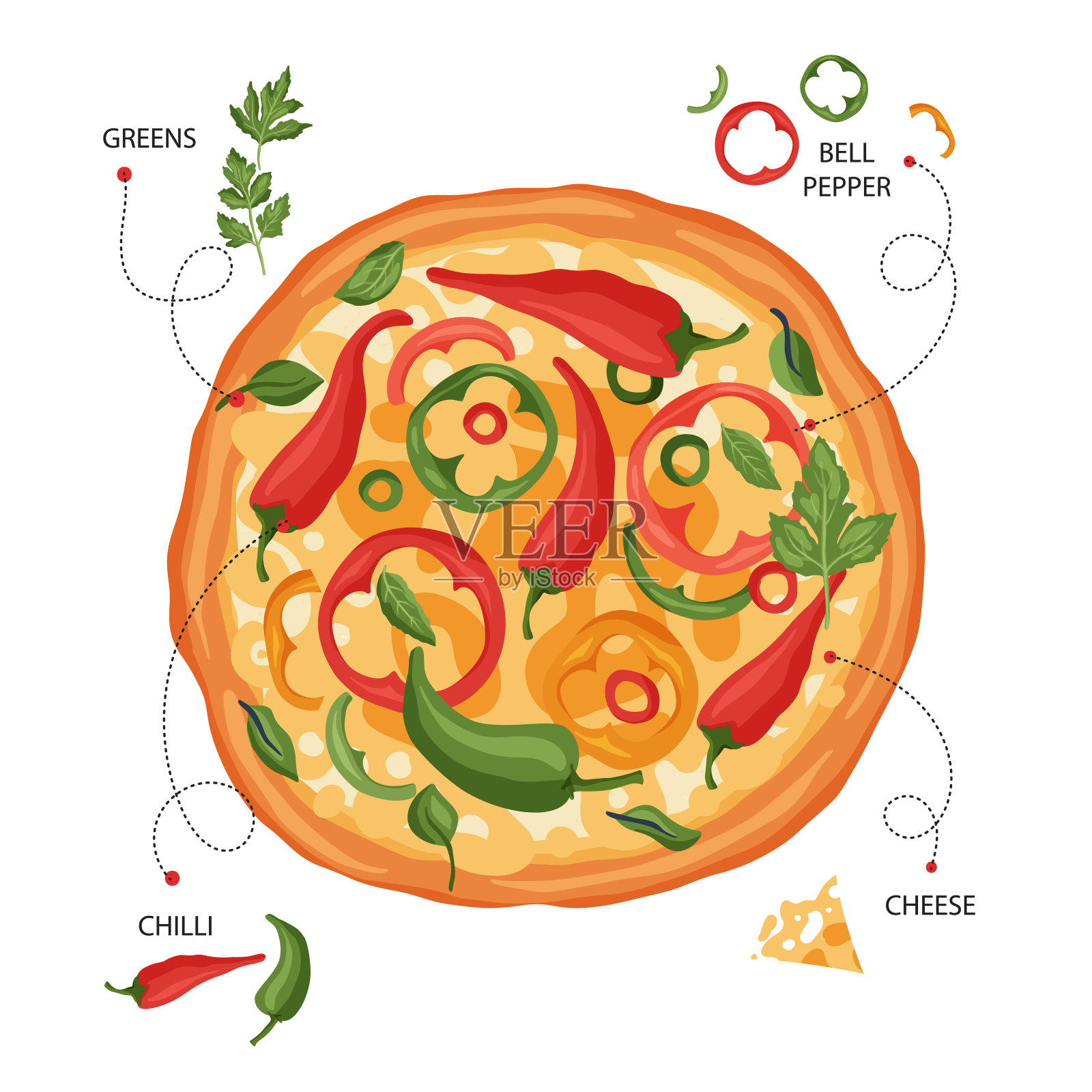 辣椒披萨矢量插图设计元素图片
