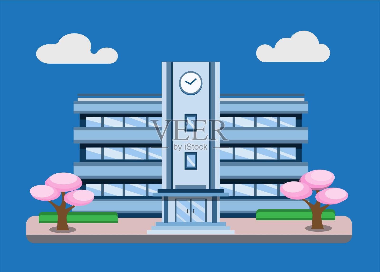 日本学校建筑场景背景概念在平面插图可编辑矢量孤立在白色背景插画图片素材