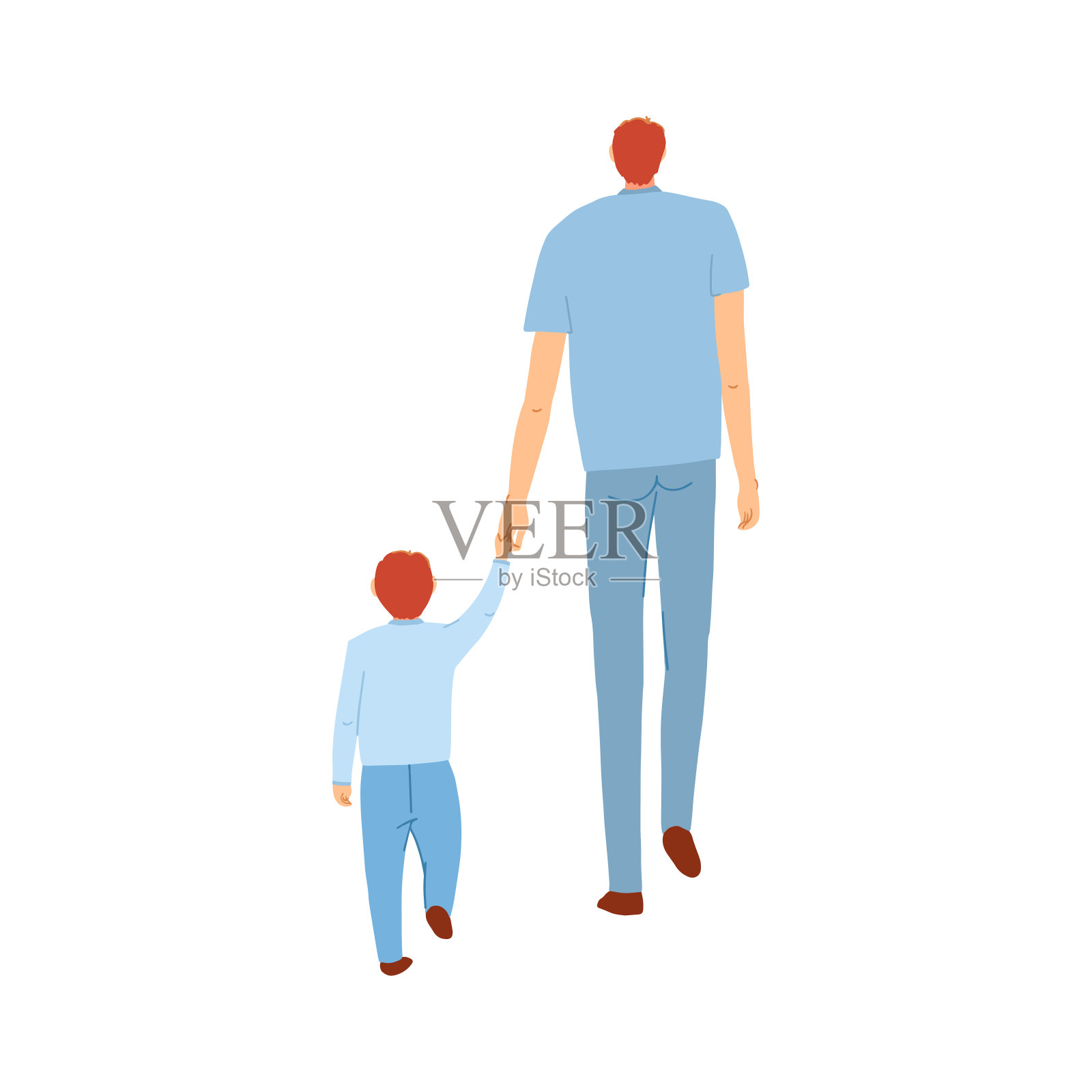 插图的父亲和儿子手牵手走设计元素图片