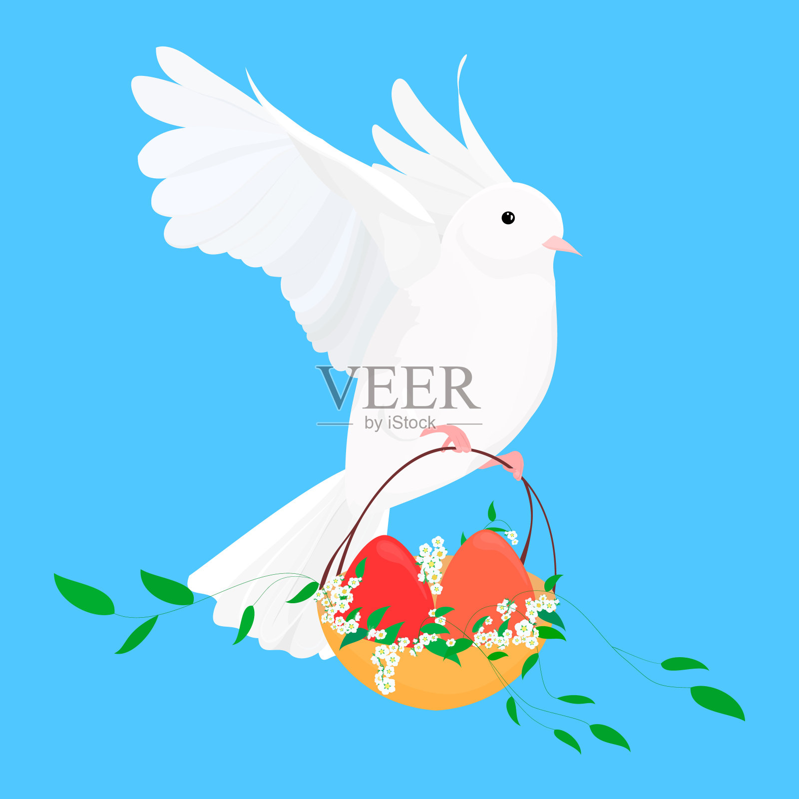 带着一篮子复活节彩蛋的白鸽插画图片素材