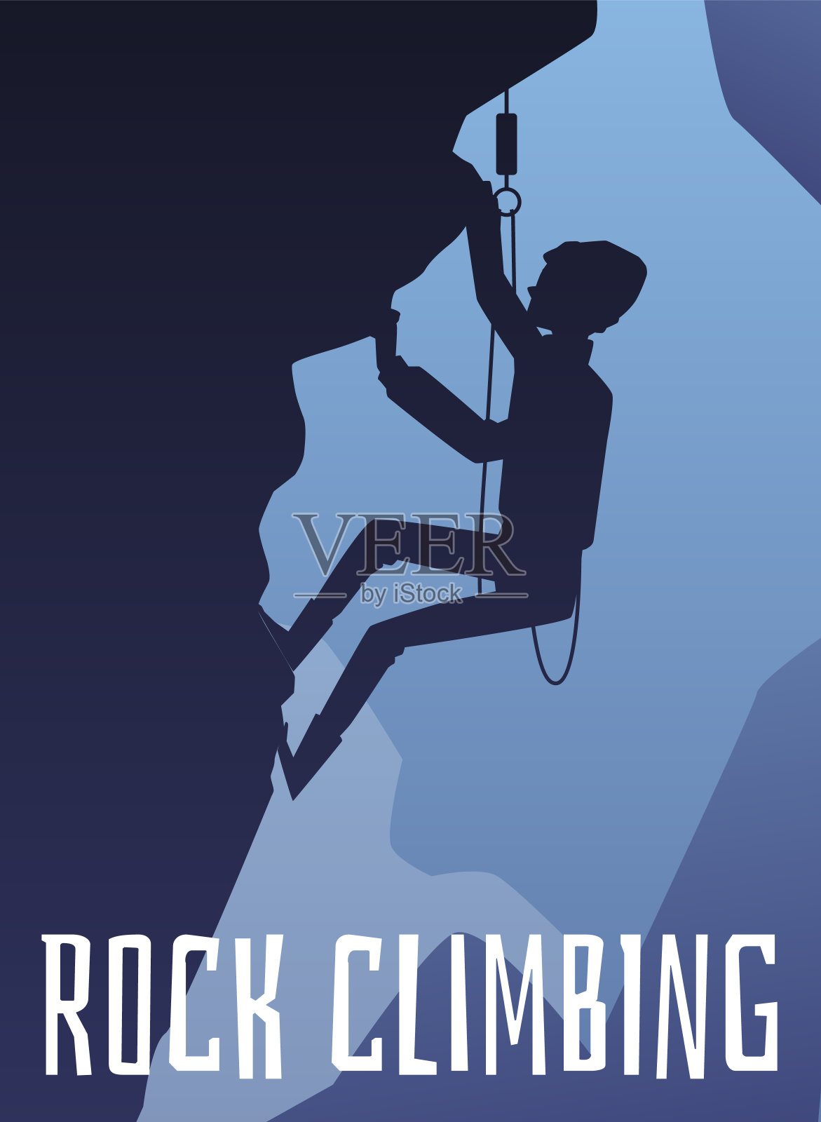 攀岩旗帜与登山者在山的背景矢量插图。插画图片素材