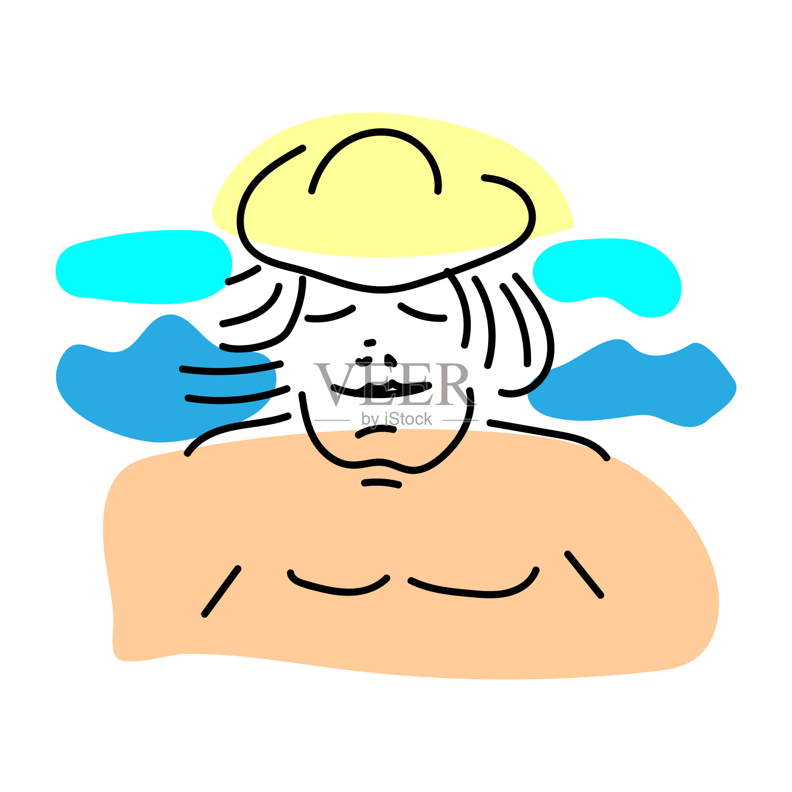 戴着帽子的男人在海边的沙滩上晒太阳。孤立的图标。矢量插图。插画图片素材