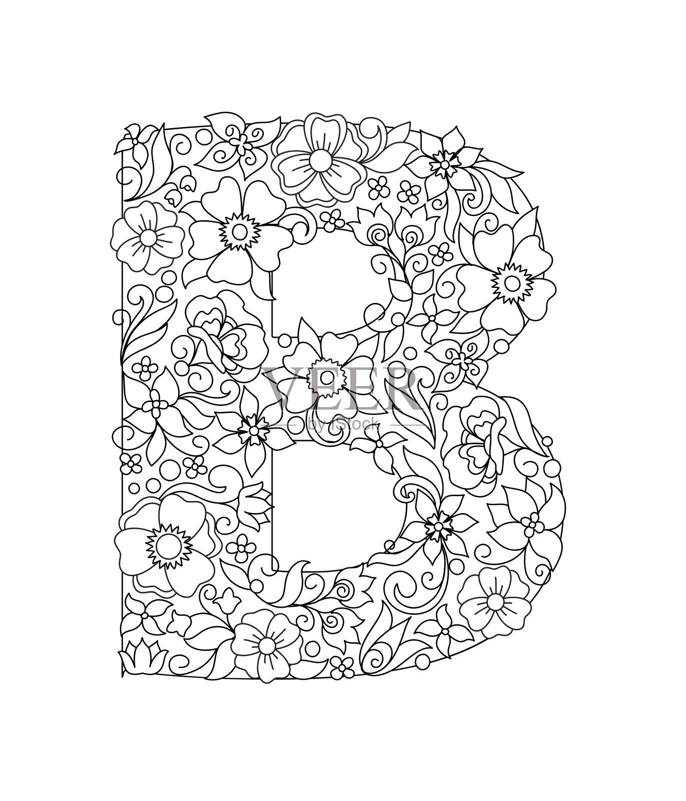 大写字母B与抽象的花图案设计元素图片