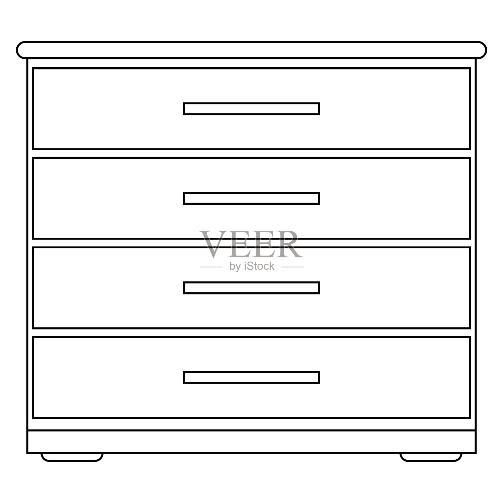 黑色和白色平面矢量图标的抽屉柜孤立设计元素图片