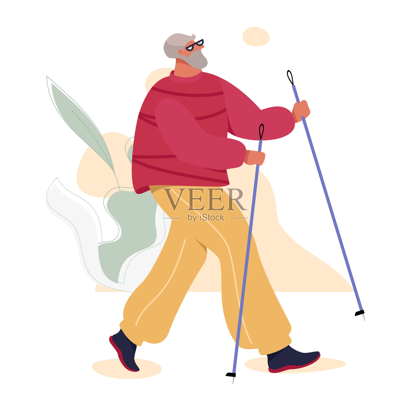 老年人北欧行走的人设计元素图片