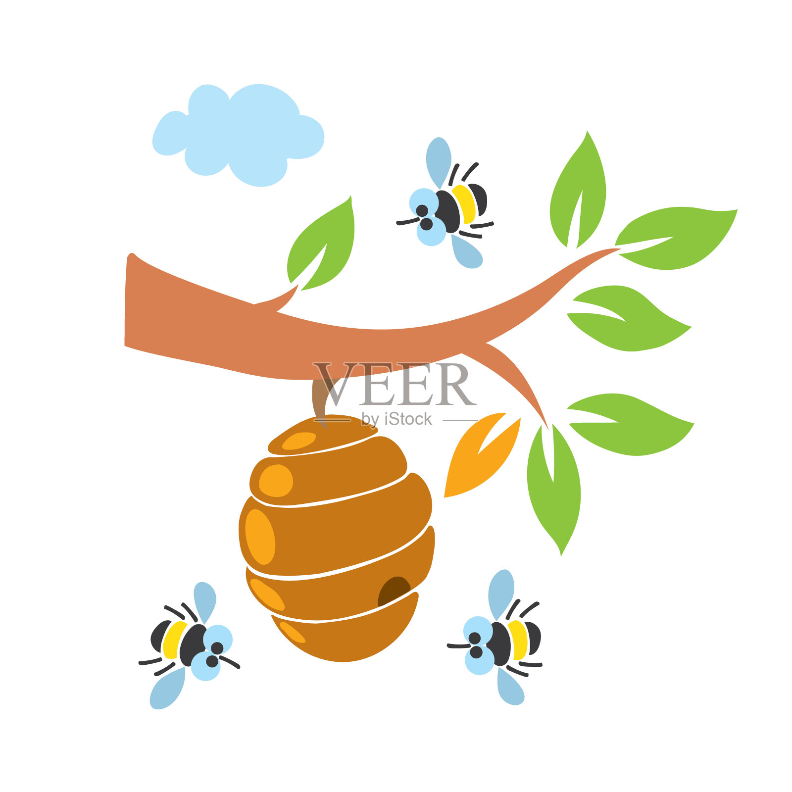 有趣的蜜蜂和蜂箱插图集插画图片素材