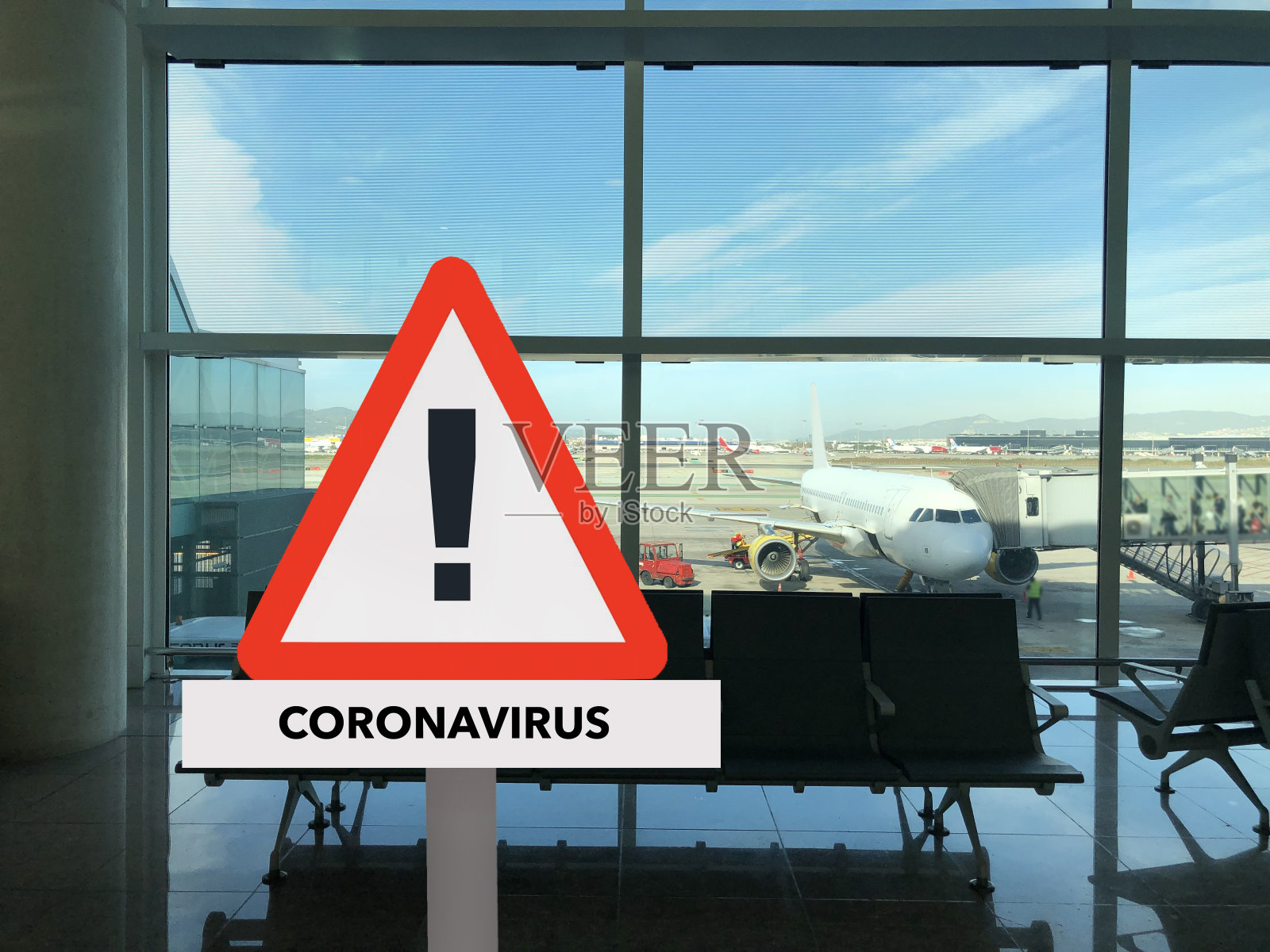 机场和冠状病毒标志。照片摄影图片