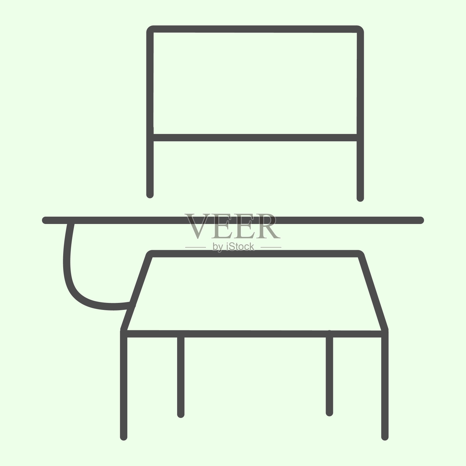 学校课桌细线图标。教室学生桌子和椅子轮廓风格象形在白色的背景。教育和学习移动概念和网页设计的标志。矢量图形。插画图片素材