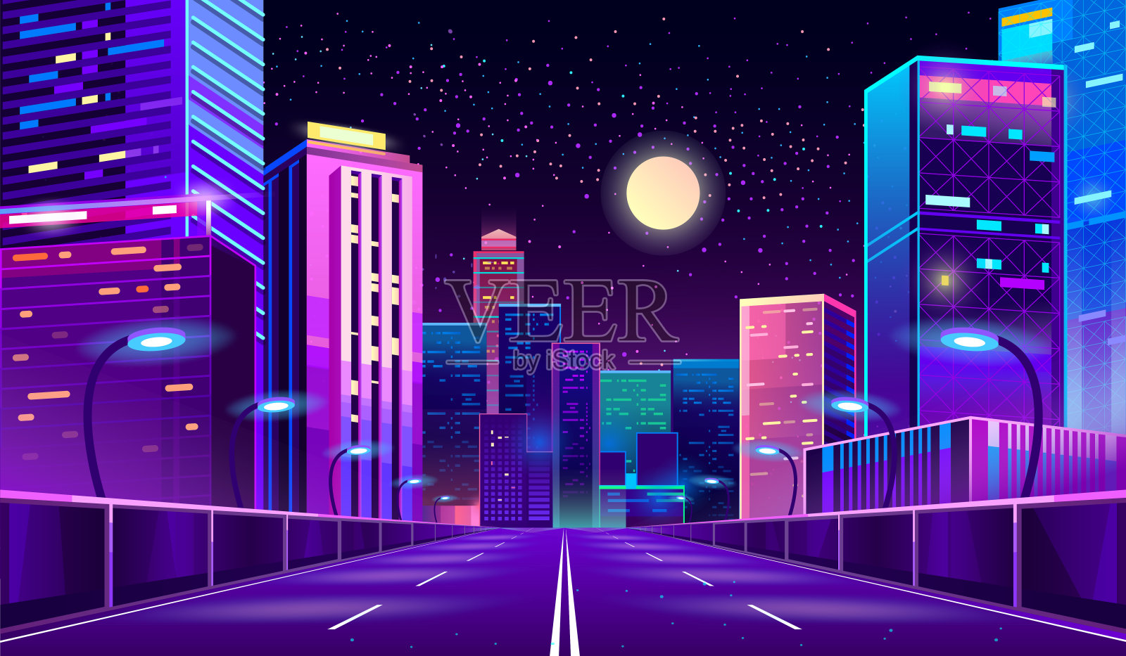 背景与夜晚的城市霓虹灯插画图片素材