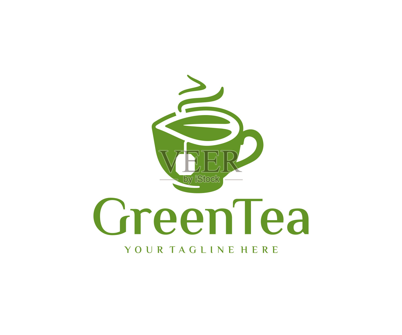 茶杯用叶子，图案。茶馆设计向量。热香茶与绿叶插图插画图片素材