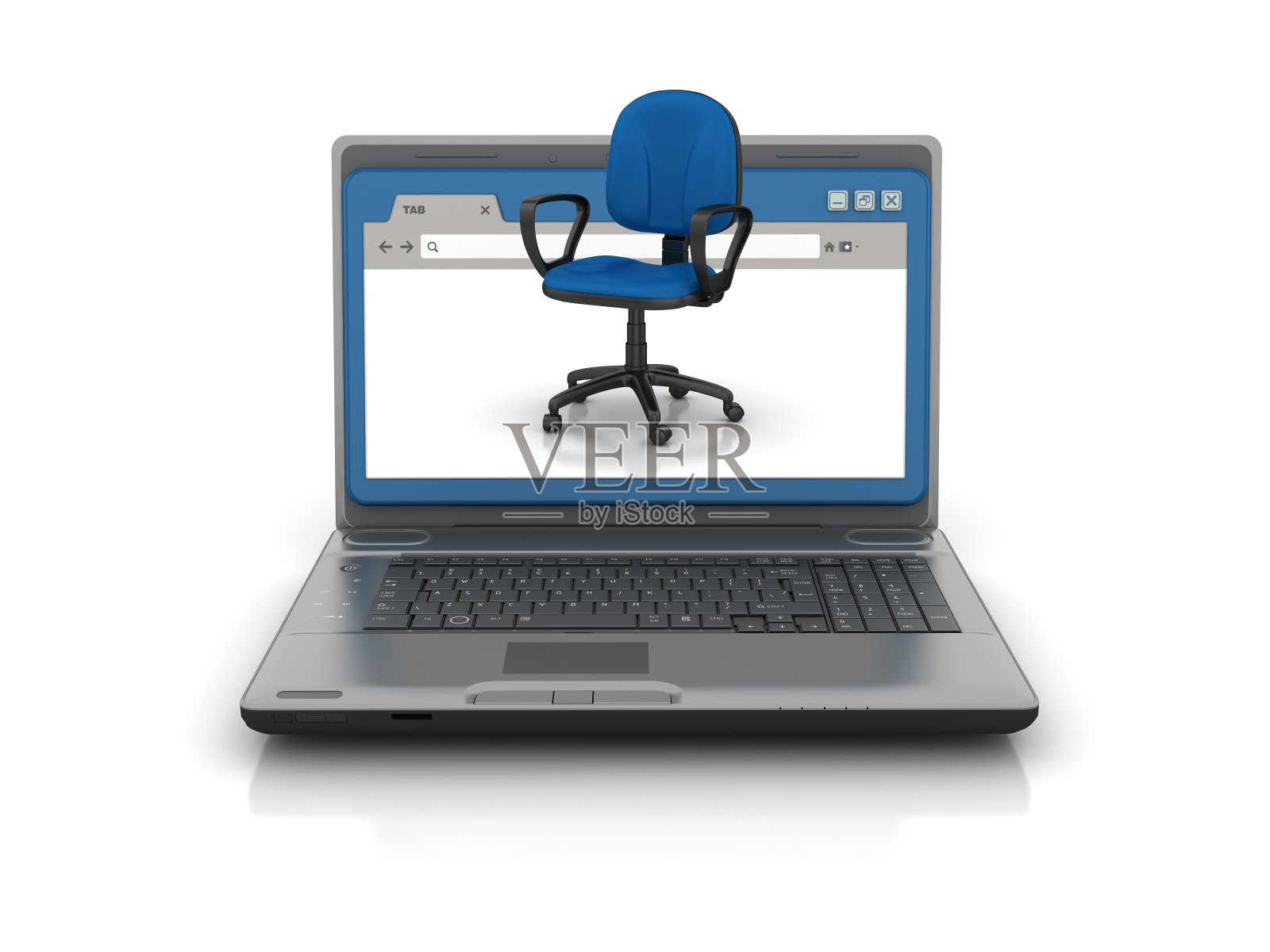 电脑笔记本电脑与网络浏览器和办公椅- 3D渲染照片摄影图片