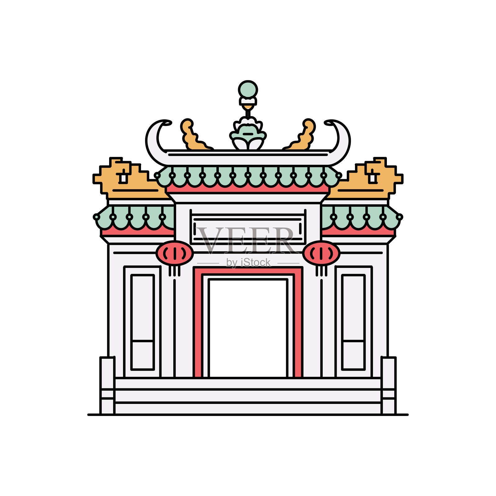 澳门城市景点-宝塔式拱门，矢量素描插图孤立。插画图片素材
