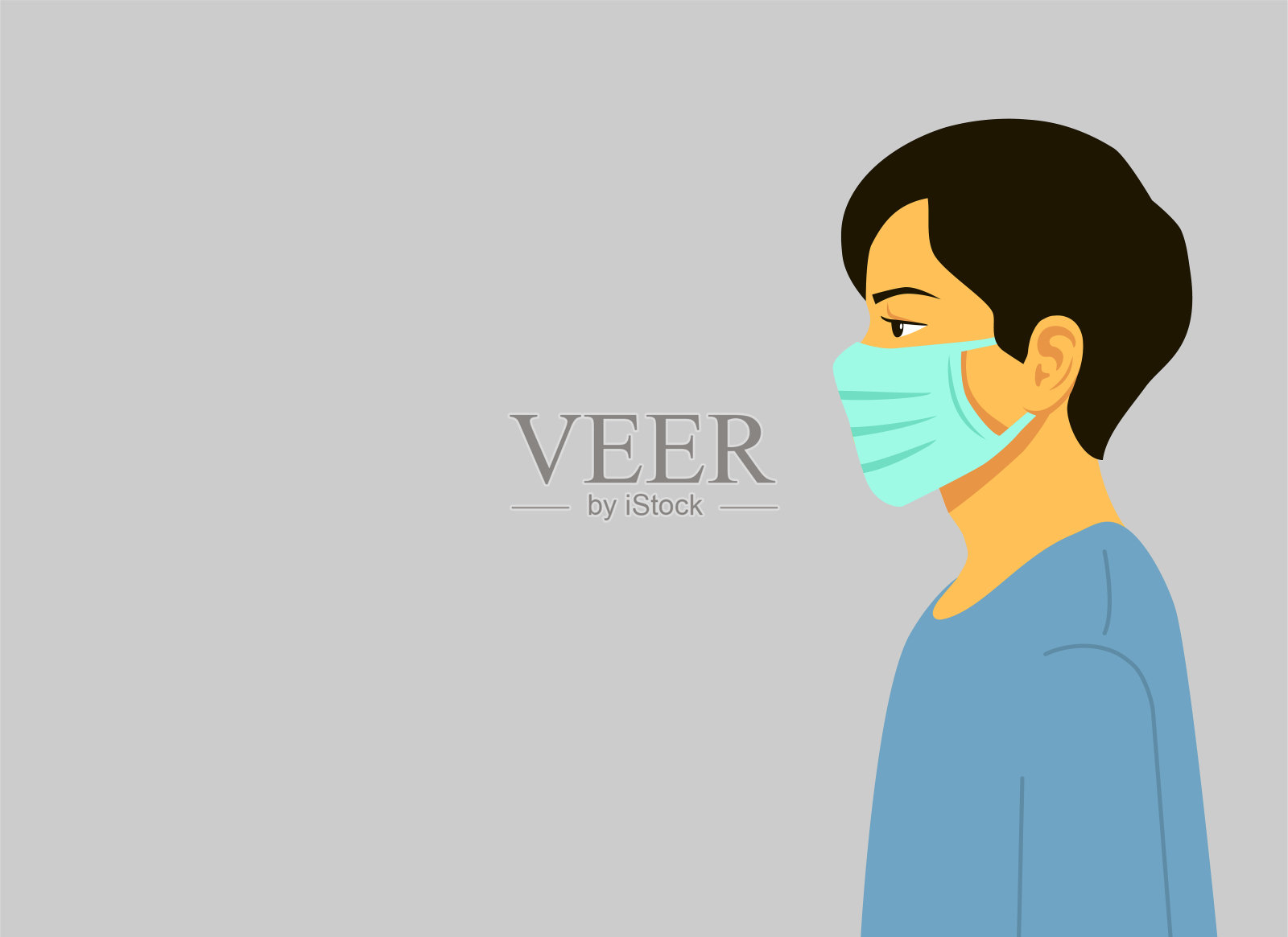 新型冠状病毒2019-nCoV，戴蓝色医用口罩的人。冠状病毒检疫的概念。插画图片素材