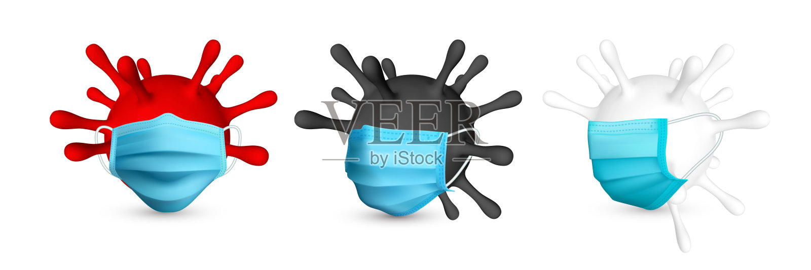 冠状病毒Covid-19, 2019 - nkov。病毒单位医用口罩示意图。世界流行的概念。矢量图插画图片素材