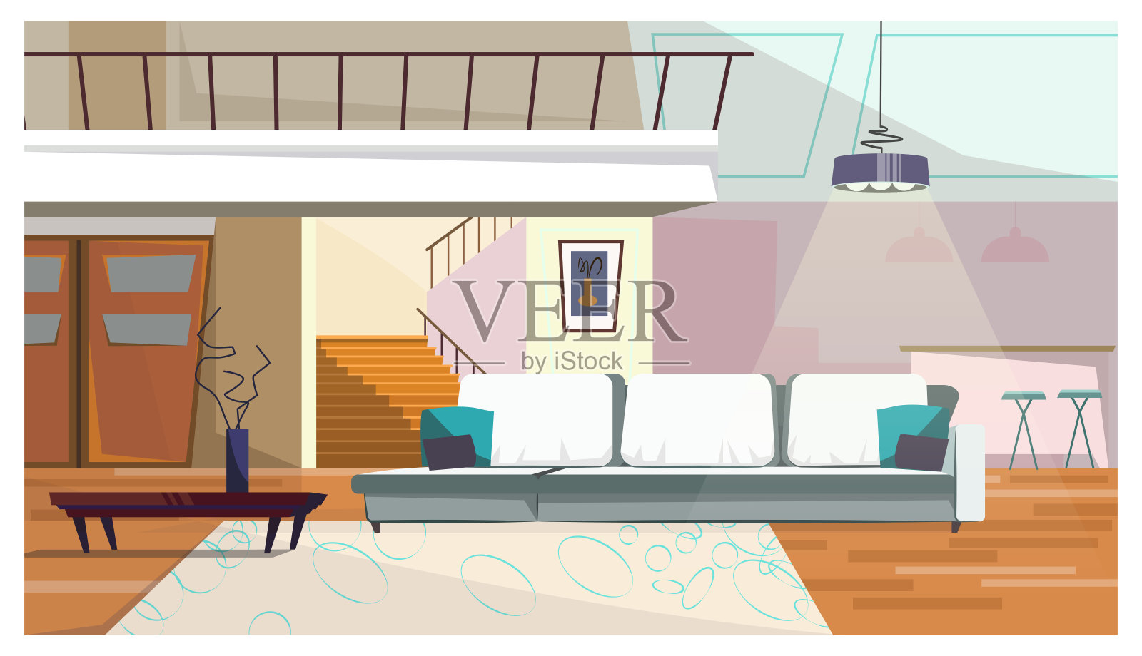 舒适的客厅与家具插图插画图片素材