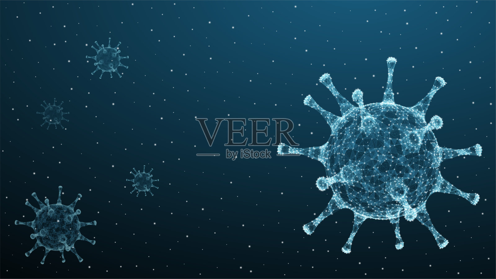 冠状病毒3d多边形文本。蓝色背景上的病毒感染流行横幅。病媒医疗冠状病毒示意图插画图片素材
