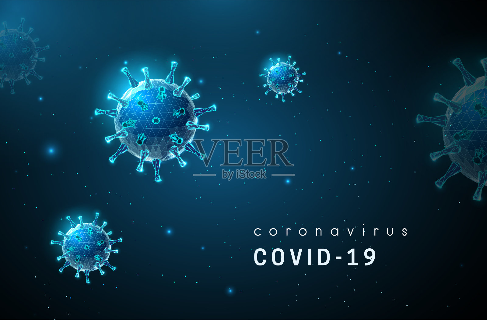 冠状病毒Covid-19病毒。低聚风格设计。插画图片素材