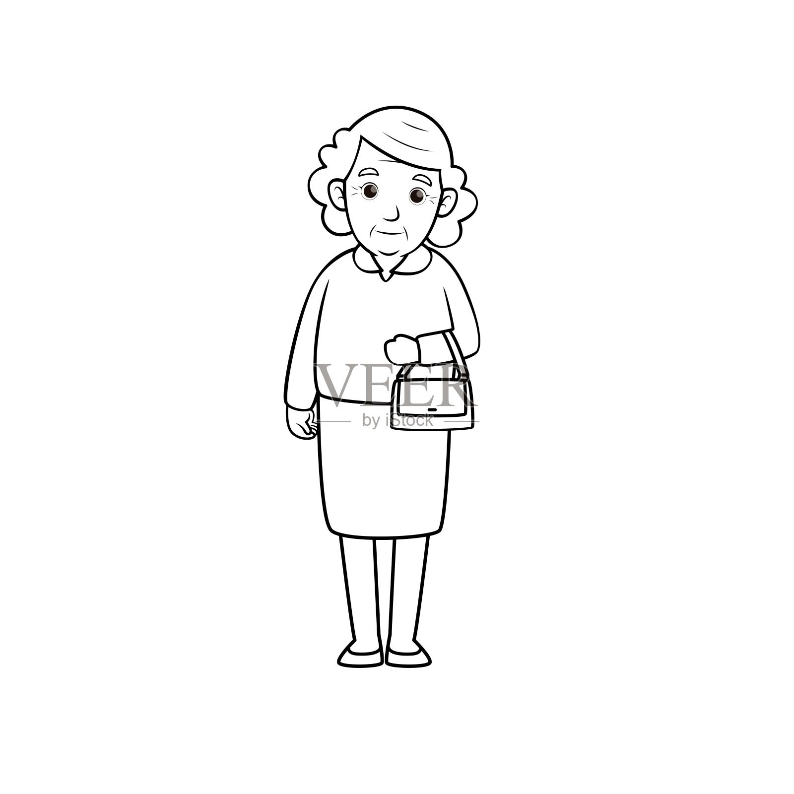 矢量插图的奶奶孤立在白色的背景儿童涂色书。设计元素图片